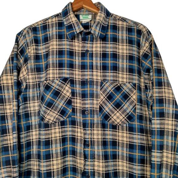 Vitage Ozark Trail Flannel Shirt Men Medium Blue Yellow Plaid Clssic Work Grunge - Picture 1 of 15